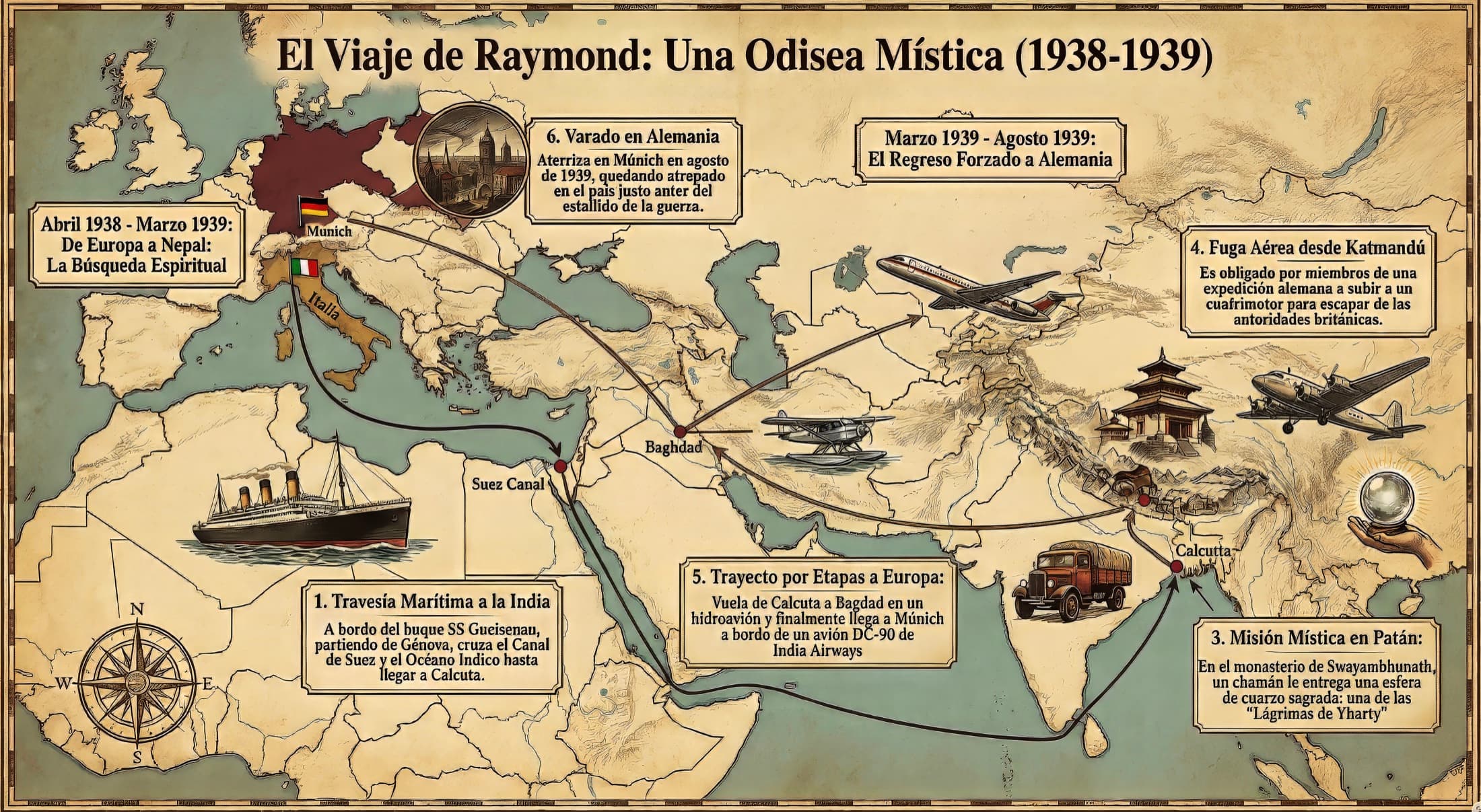 Mapa del viaje de Raymond