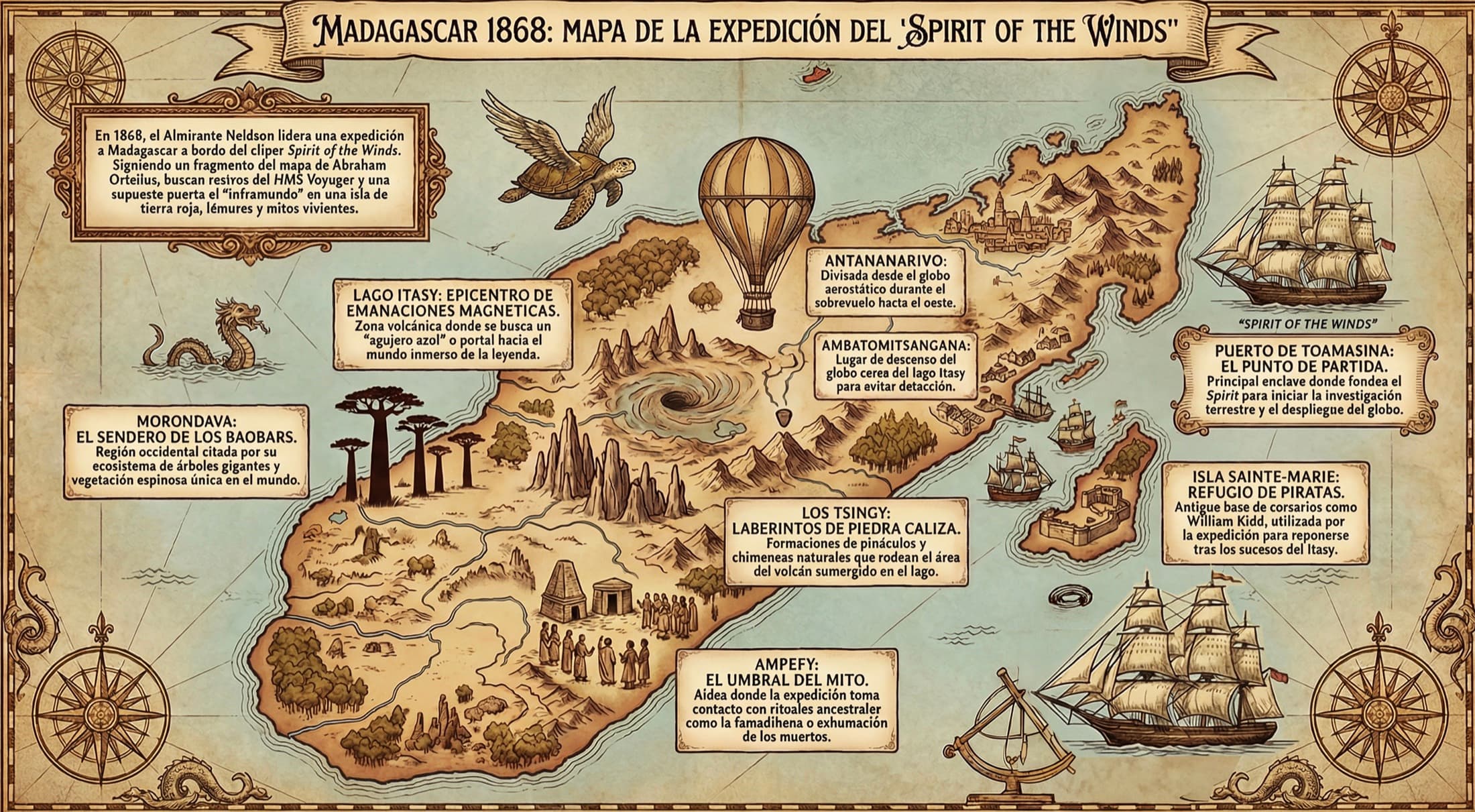 Mapa de Madagascar de la expedición del Spirit of the Winds