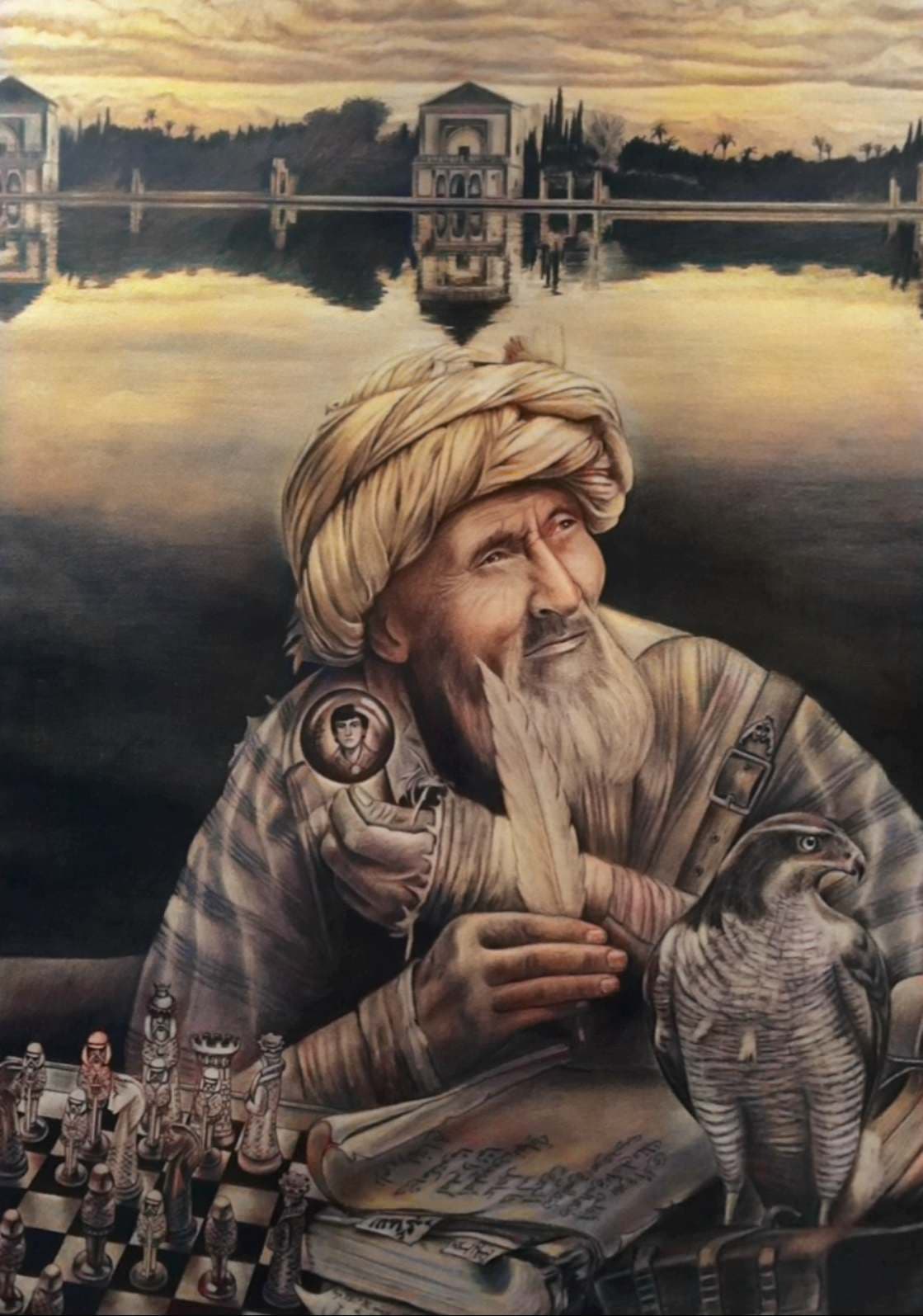 Ilustración 18 de A Verónica: Hombre con turbante ante un paisaje reflejado en el agua.