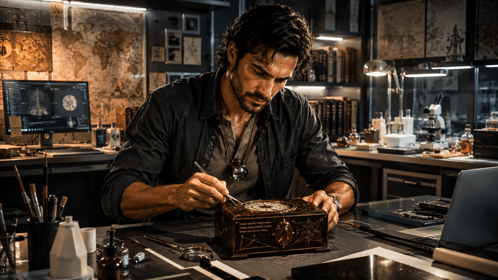 Adrián restaurando la Caja del Tiempo en Gante