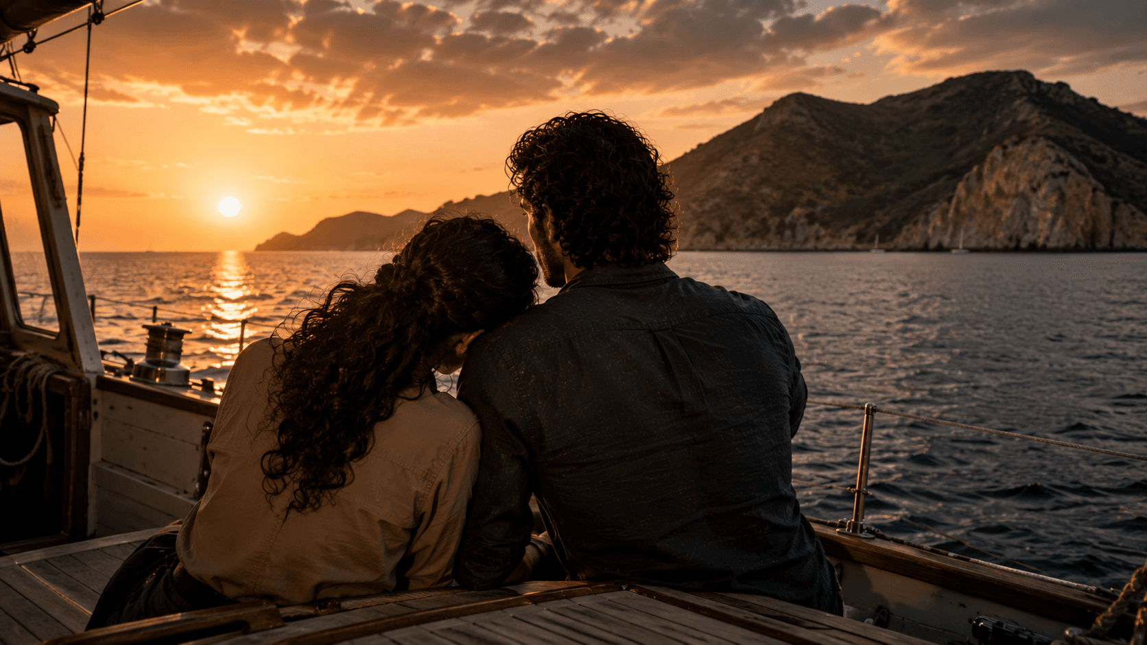 Adrián y Leila en la costa de Psará junto a la Caja del Tiempo