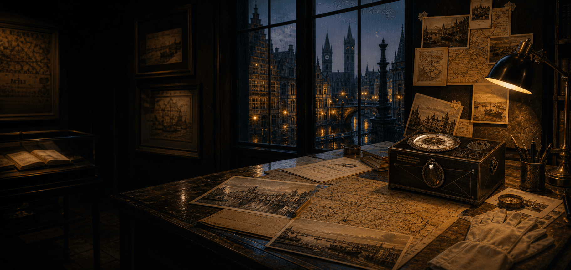 Archivo europeo contemporáneo con la Caja del Tiempo sobre una mesa